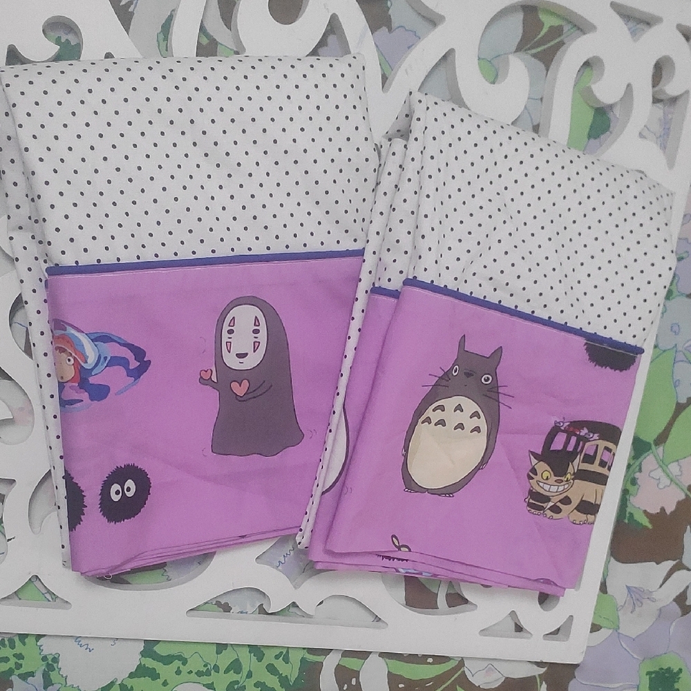 Totoro Standard Pillowcases Set of 2 Handmade Lavender B&W Polka Dots - Picture 8 of 8